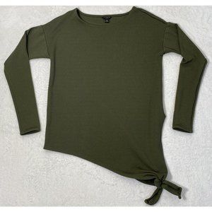 Ann Taylor Petite Pointe Knit Top Asymmetrical Hem Size XSP Green Wool Blend